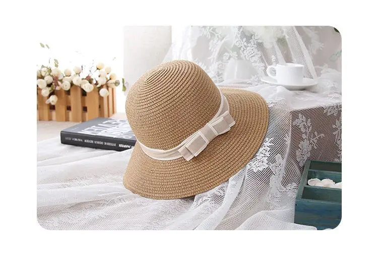 Женская модная соломенная шляпа ручной работы с бантом, Женская Летняя шляпка, пляжная шляпа, шляпа от солнца