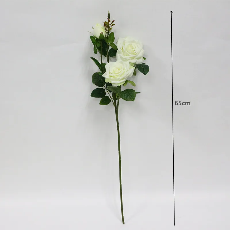 Flone 3 Heads Artificial Rose Flowers Simulation Rose Flower Silk Flower Fake Rose Flower Branch Wedding Home Party Decor Flores (7)