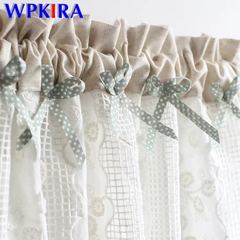 

1 PCS Rod Pocket Small Window Half-Curtain For Kitchen Gray Fold Bow-knot Decortation Cabinet Door Living Room Tulle QT047D3