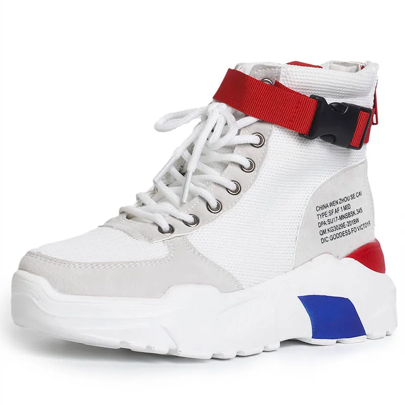 

Leather Mesh Women Shoe Platform Chunky Sneaker Breathable Fashion Buckle Flat Thick Sole Comfortable Zip Mixed Colors Footwear