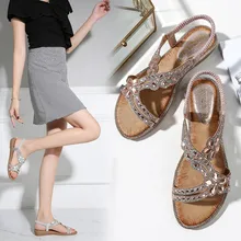Г., летние женские туфли в богемном стиле, zapatos De Mujer, шикарный цветок, кристалл, плоский сандалии пляж, повседневная обувь Sandalias Mujer 256