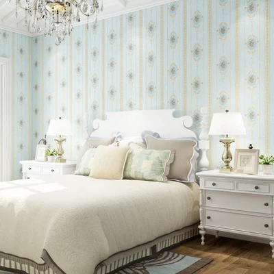 European Pastoral Non-woven Wallpaper Vertical Stripes Flowers Living Room Bedroom 3D TV Background Wall Paper European Pastoral Non-woven Wallpaper Vertical Stripes Flowers Living Room Bedroom 3D TV Background Wall Paper