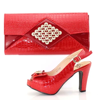 

Red shoes and bag set with size 38 to 42 fashion sandal shoes with matching clutches evening bag high quality shoe bag SB8176-1