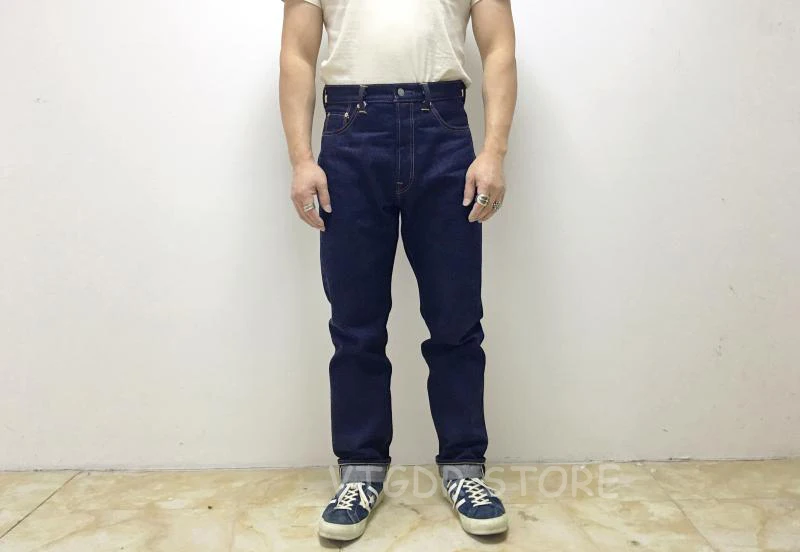 BOB DONG 23oz Flash Back Pockets Motorcycle Style Men's Jeans Selvage Denim Blue 5
