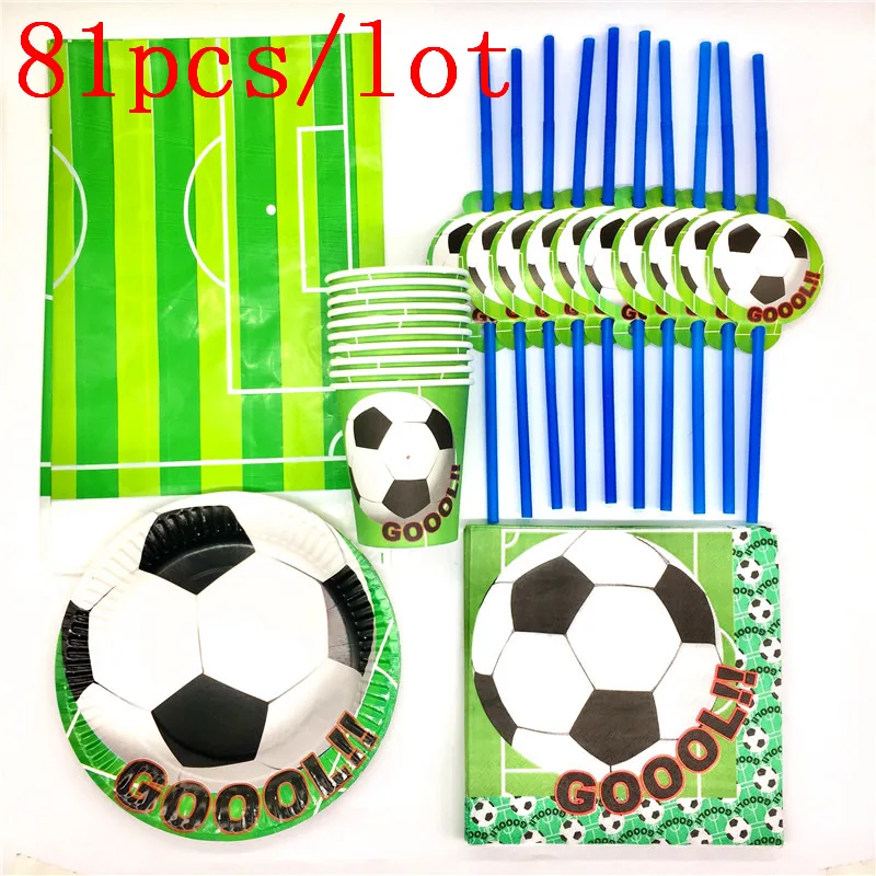 

81Pcs/Lot Football Party Set Paper Dish Cup Straw Tablecover Set Happy Birthday Decoration Tableware Set 20 Person Use