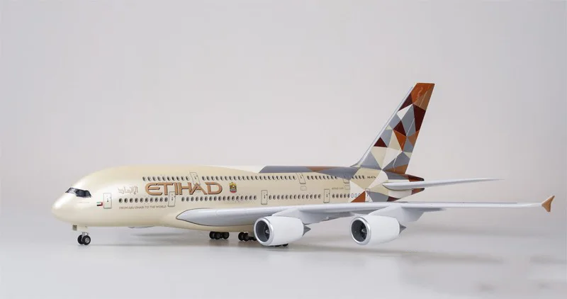 1/160 масштаб ETIHAD Воздушный самолет модель Airbus A380 ETIHAD модель с колесо с подсветкой литая под давлением пластиковая Смола самолет детский подарок