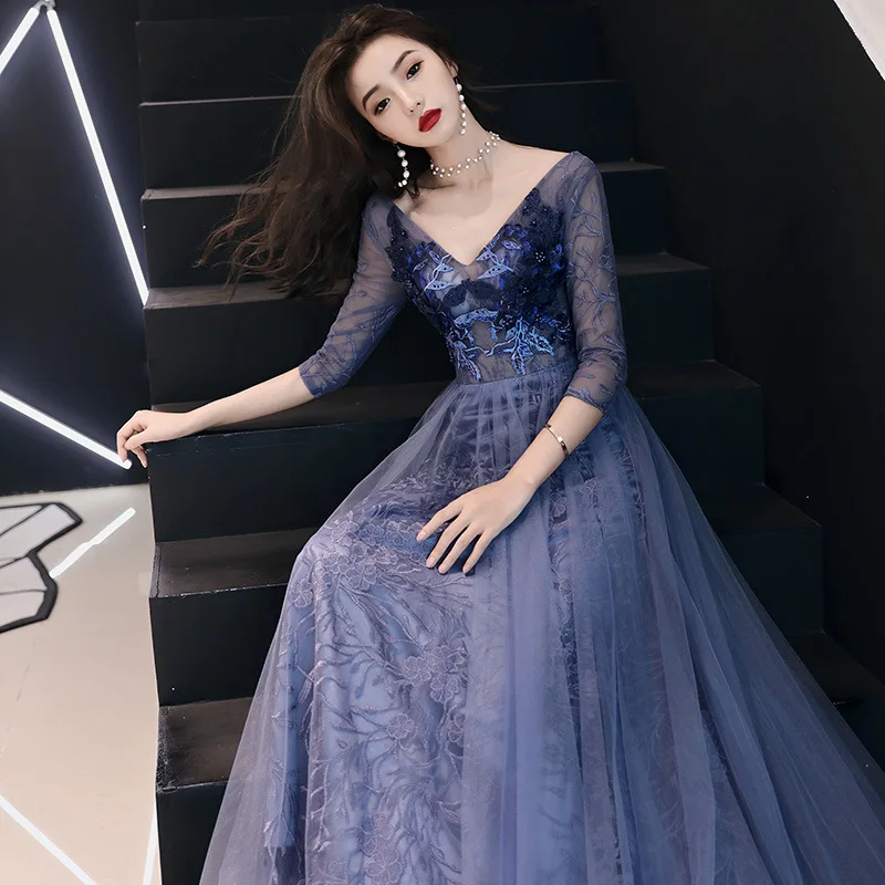 Сексуальное открытое женское платье Cheongsam с изысканной вышивкой Сетчатое платье с глубоким v-образным вырезом без спинки Qipao вечернее платье полной длины