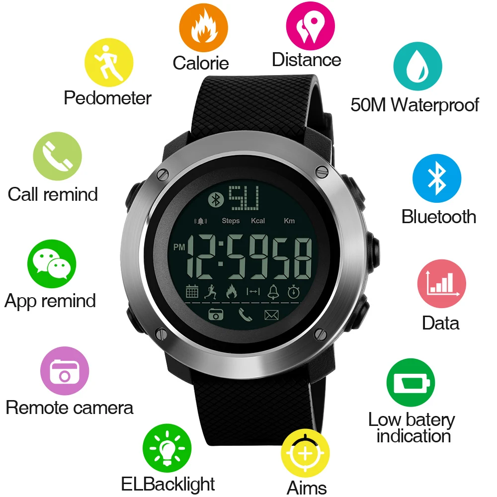 

SKMEI Smart Sport Watch APP for APPLE IOS Android System Bluetooth Connect Wristwatch Waterproof Exercise Running Memory