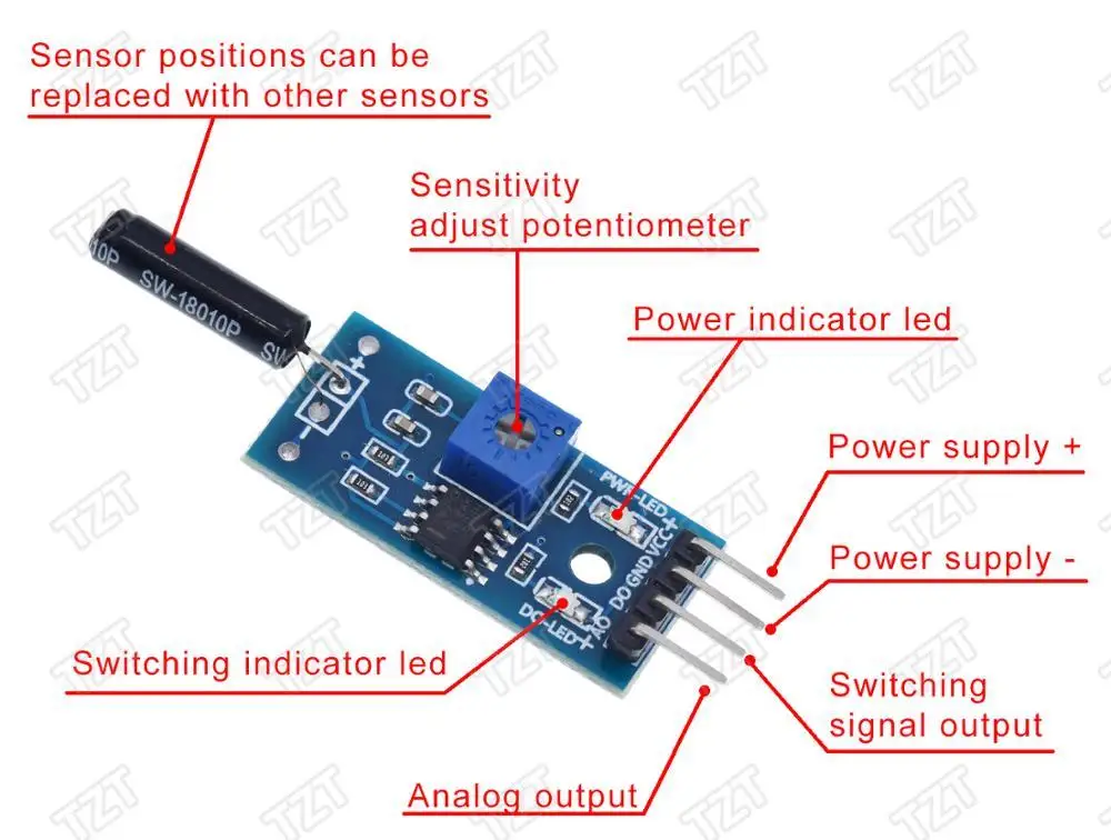 Модуль датчика вибрации обычно открытый тип SW18010P переключатель вибрации сигнализации модуль датчика для Arduino