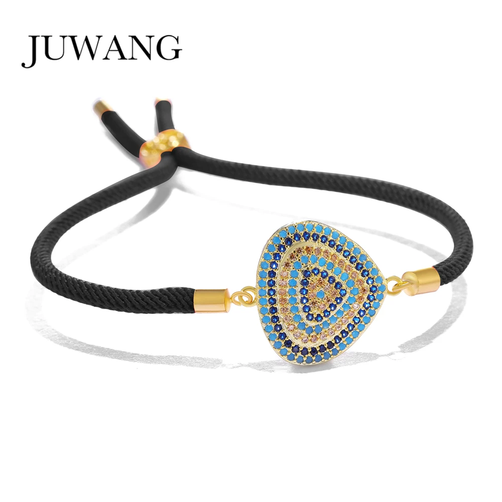 

JUWANG 2018 NEW Round Colorful Evil Eye Bracelets for Woman Man Full CZ Zircon Adjustable Black/Red Rope Bracelet Jewelry