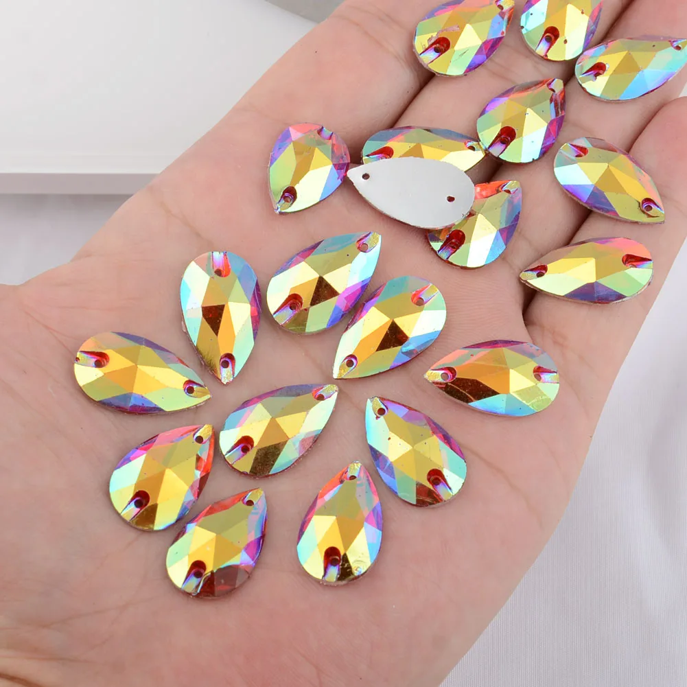 

BOLIAO DIY 10Pcs 13*21mm ( 0.51*0.83in ) AB Color Drop Red Shiny Acryl 2 Hole Crystal Flatback Sew on Clothes Home Decor