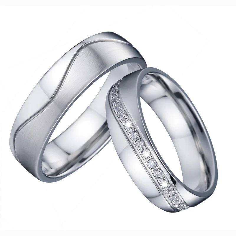 

Unique silver color lady's infinity eternity women's ring set cz men's ring wedding band cubic zirconia couple rings pair