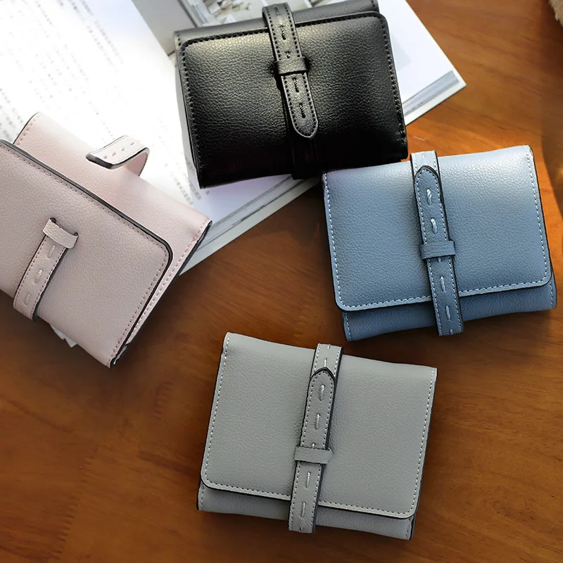 

2016 New Fashion Korean Simple Women Wallets Drawstring Wallet Women's Short Design Purse 3 Fold More Color Clutch Card Holder