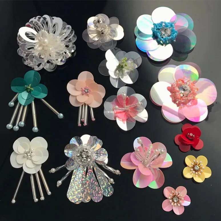 

1pcs 3D Handmade Flower Beads Patches Applique For Clothes Shoes Sew On Sequins Applique Accessories Decoration Brooch Patch