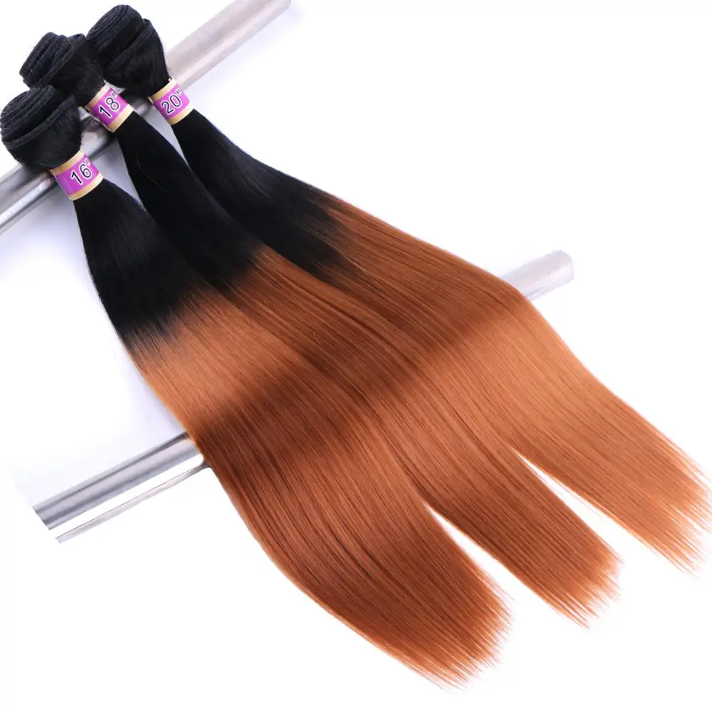 

Two tone ombre hair bundle black to brown red golden heat resistant synthetic hair extension 2 piece one lot hair weave