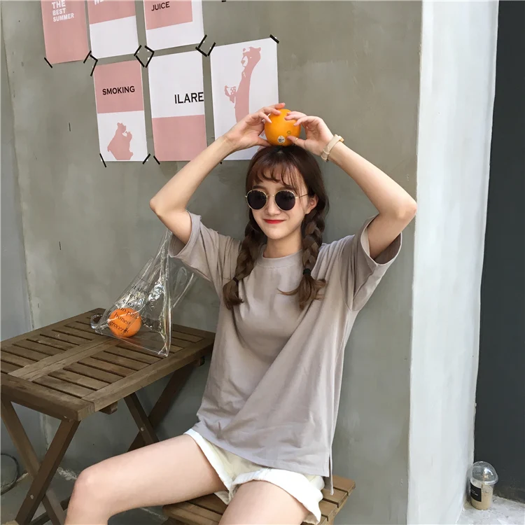 Jielur 10 карамельных цвет одноцветная Корейская футболка для женщин тонкие футболки Харадзюку женские свободные белые футболки летняя Прямая поставка футболки женские