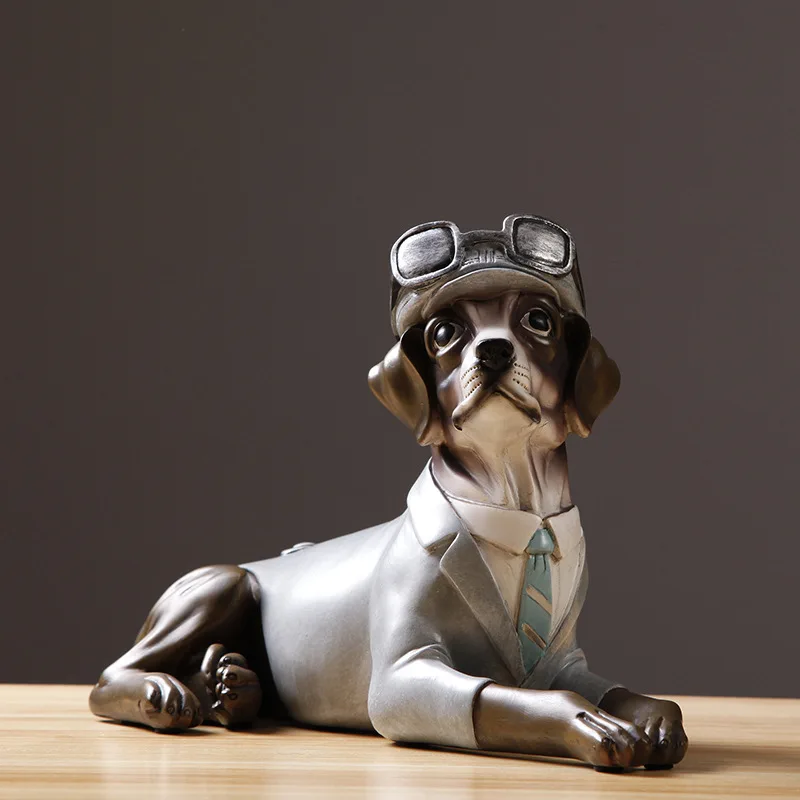 

[TOP] 38cm Creative Manual Crafts lucky dog figure statue Resin pilot suit Sausage dog ornaments model Home room decoration gift