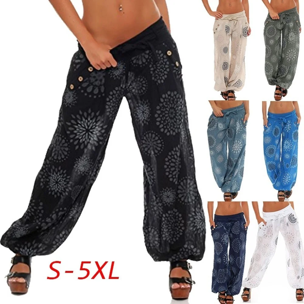 

ZOGAA 2018 New Women's Fashion Plus Size Bohemian Chiffon Pants Printed Long Pant Loose Baggy Harem Bohemian Pants Trousers