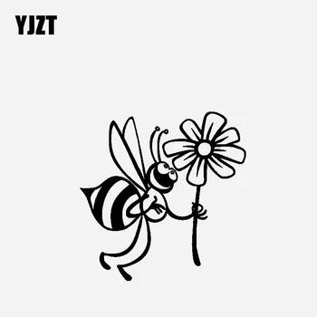 

YJZT 14.8CM*15.1CM Creative Decoration Design Car Sticker Vinyl Decal Bees And flowers Black/Silver C23-1077
