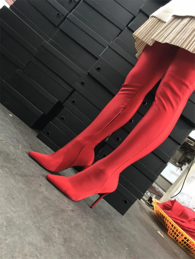 Шикарные высокие сапоги до бедра; женские эластичные сапоги на шпильке ...