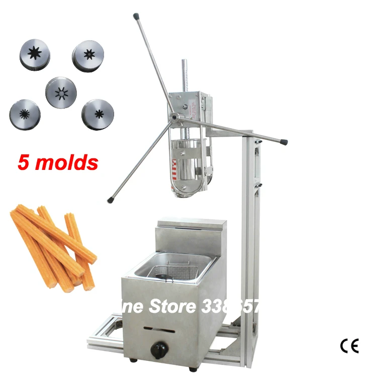 

Commercial 3L stainless steel churros maker machine with 6L gas deep fryer