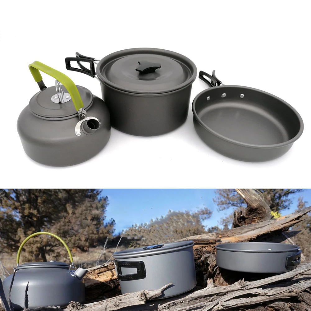 

Pan Pot Tableware Camping Outdoor Cup Fork Cookware Spoon Portable Non Stick Practical Picnic Oxidized Aluminum Cooking Set