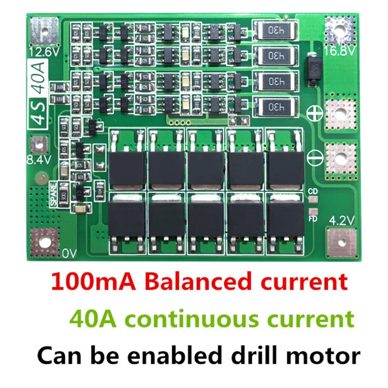 4S 40A Li-Ion Batteria Al Litio del Caricatore Modulo di Bordo di Protezione PCB BMS 18650 Lipo Cellulare Modulo w/Balancer Per motore del trapano