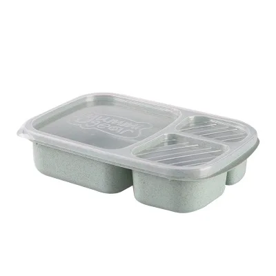 Plastic Lunch Box 3 Compartments Food Container Microwavable Bento Box Portable Kids School Lunchbox Food Storage Box For Picnic - Цвет: Green