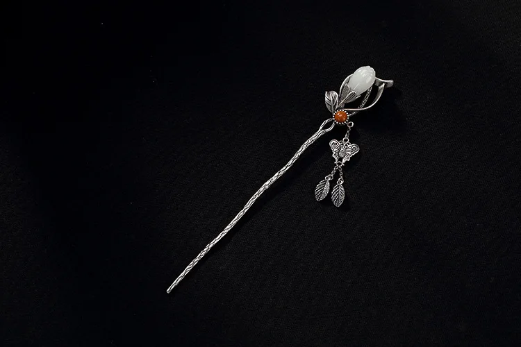 Винтажная заколка-бабочка в виде цветка магнолии из 925 пробы серебра в китайском стиле для женщин, металлическое ювелирное изделие в виде заколки, аксессуары