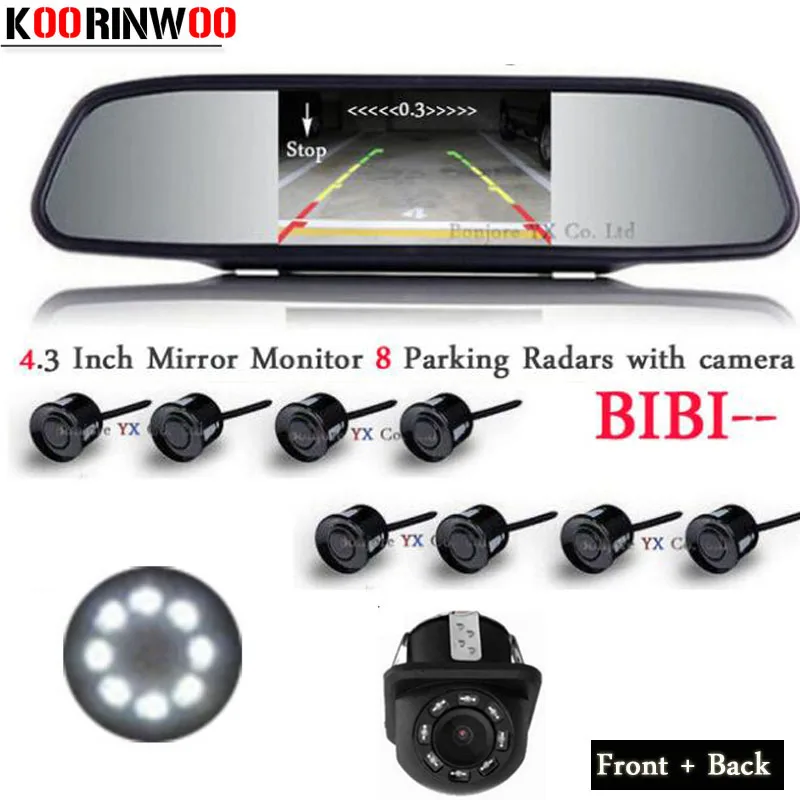 

Koorinwoo HD CCD Auto Parktronic Car Parking Sensors 8 Probes Video System Monitor Front Camera Car Rear view Camera LED Lights