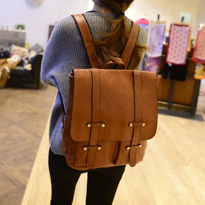 New Arrival good looking retro fashion simple PU women backpack shoulder bags in soild color for