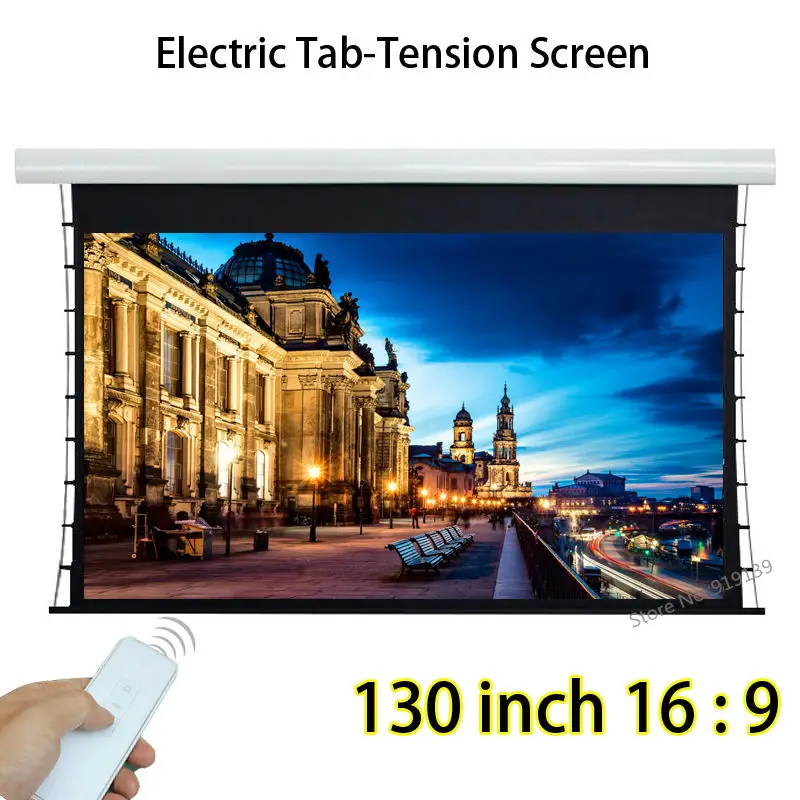 Full HD 130inch 16 By 9 Tensioned Auto Projection Projector Screen With Wireless Remote Control For