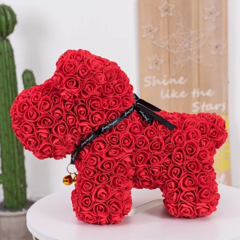 38X30cm Valentine's Day Gift PE Rose Dog Toys Artificial Flowers Dog With Gift Box Doll Cute Girlfriend Present 6 Colors