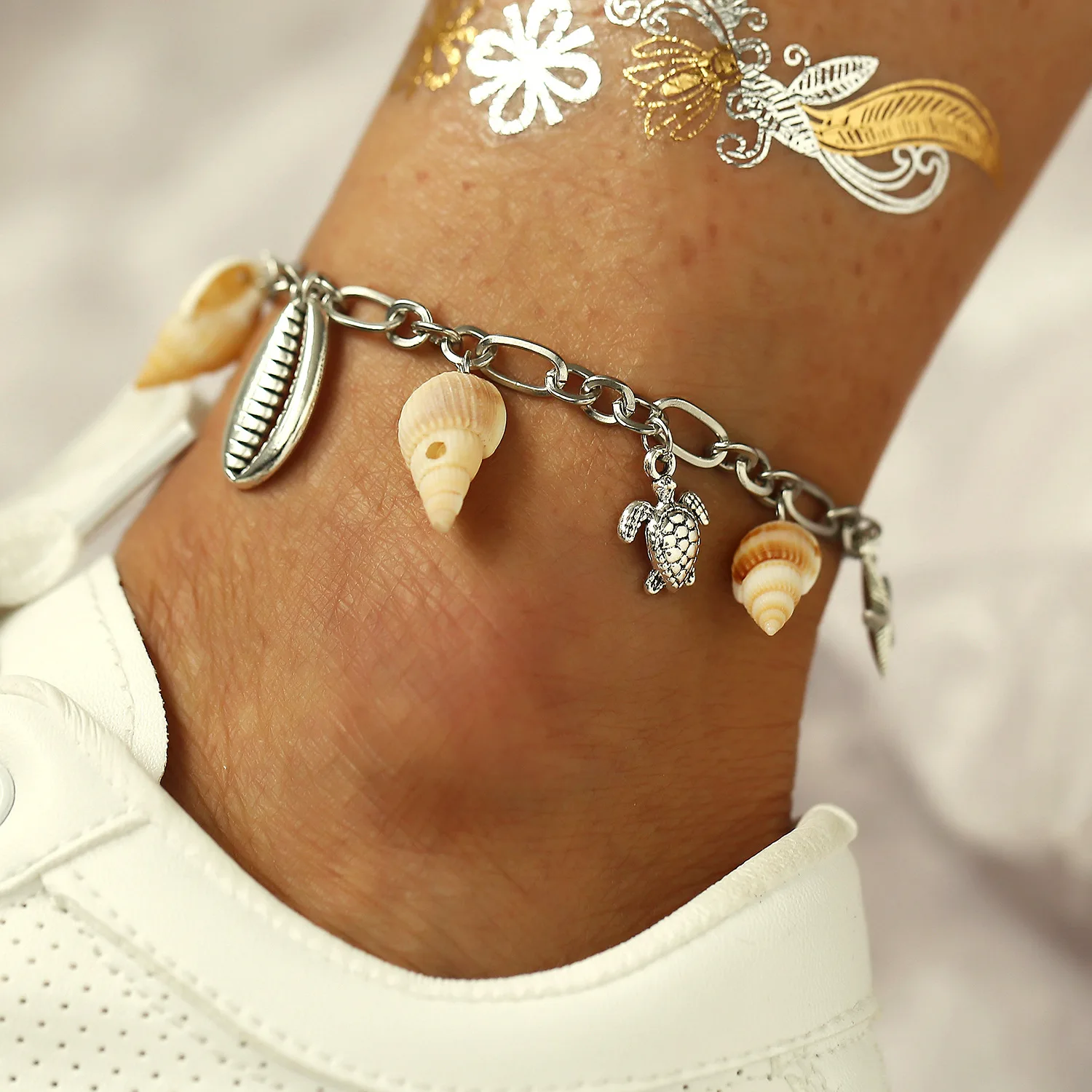 

2019 Bohemian DIY Silver Turtle Shell Anklet Set For Women Girl Fashion Boho Anklets Bracelet On Leg Barefoot Foot Jewelry Gift