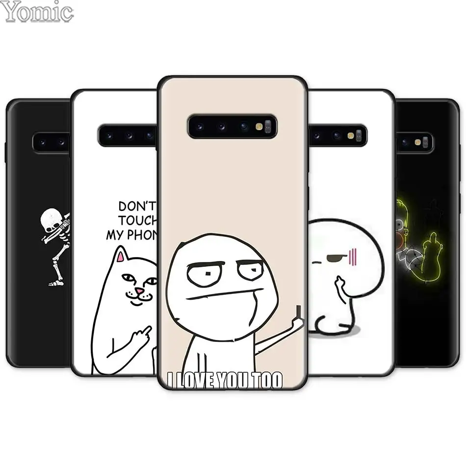 

meme face Middle Finger Black Silicone Case for Samsung Galaxy S10e S10 S8 S9 Plus S7 A40 A50 A70 Note 8 9 Soft Case Cover