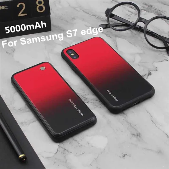 KQJYS Беспроводной магнитный чехол для зарядки аккумулятора 5000 мАч для samsung Galaxy S7 Edge S8 Plus чехол для портативного зарядного устройства чехол - Цвет: Red  For   S7 edge