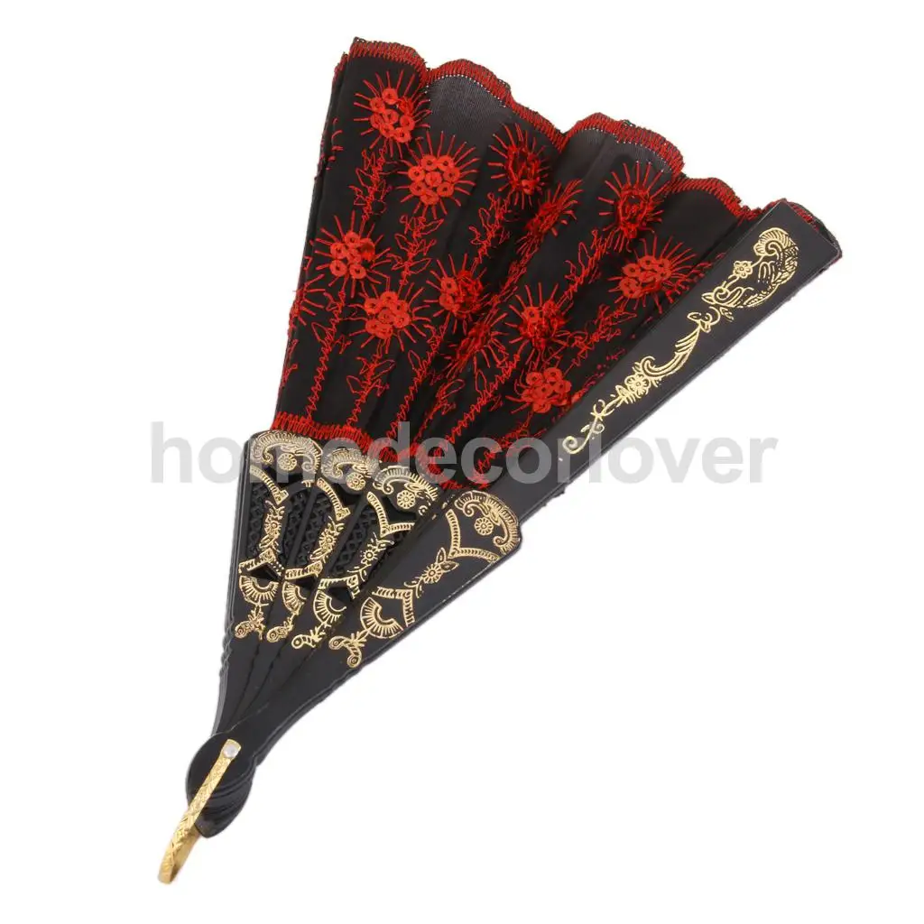 

Spanish Folding Hand Fan Silk Embroidered Sequin Wedding Dance Party Favours
