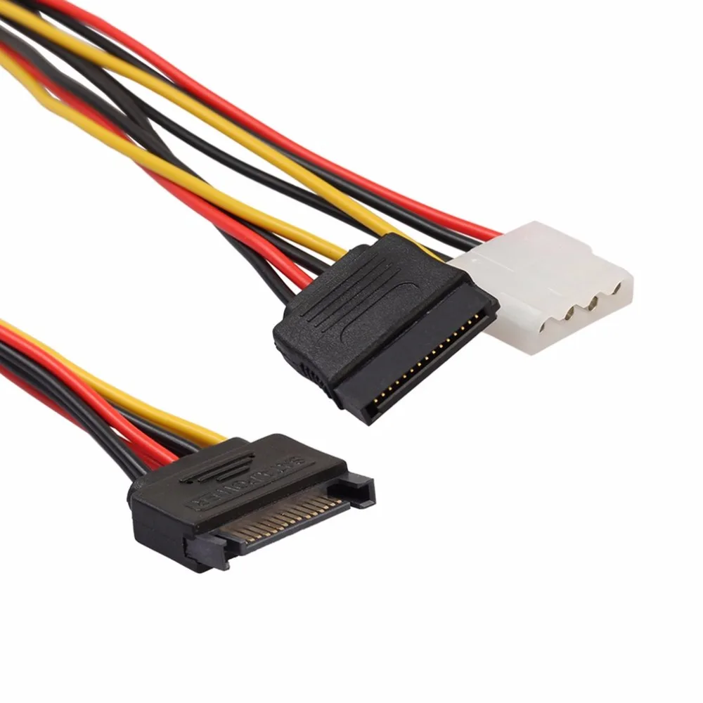 15 Pin SATA Male To 4Pin IDE Molex Female + SATA Female Power Cable Cord 18AWG 1 To 2 Power Line For Motherboard & Hard Disk
