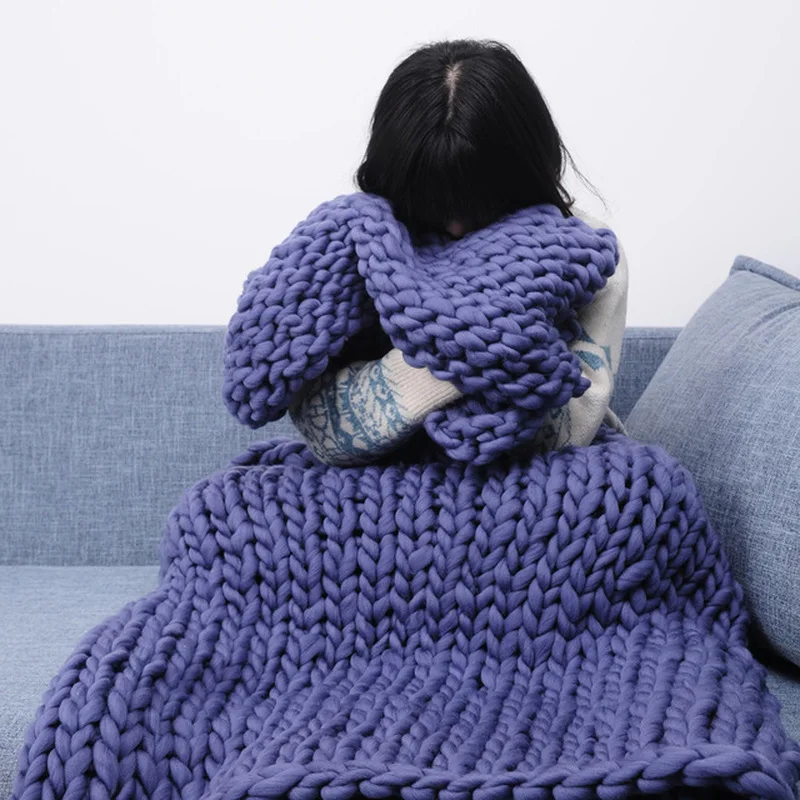 

Large Soft Hand Chunky Knitted Blanket Plaids for Winter Bed Sofa Plane Thick Yarn Knitting Throw 16 Colors Sofa Cover Blankets