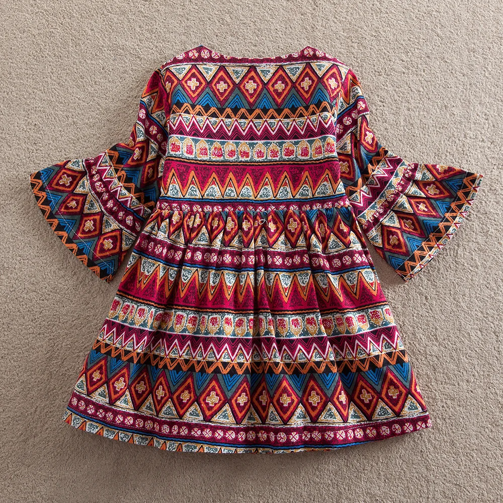 

Girls Dresses Boho Featuring Girls Long Sleeves Dress Stripes Princess Fashion Dress Baby Girls A-line Dresses Bell Sleeve