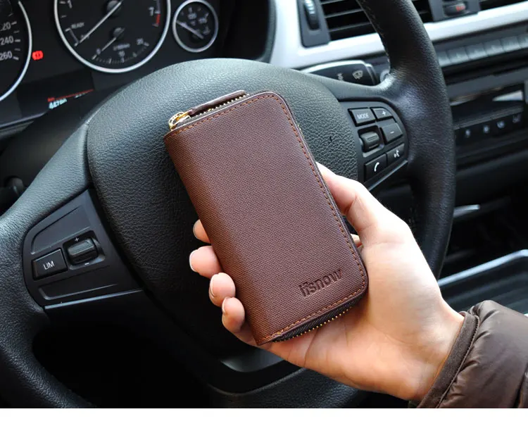 Мужской классический кошелек для ключей из искусственной кожи, коричневый кофе, застегивать вокруг кошелька Автомобильный ключ бумажник большой емкости, простой дизайн