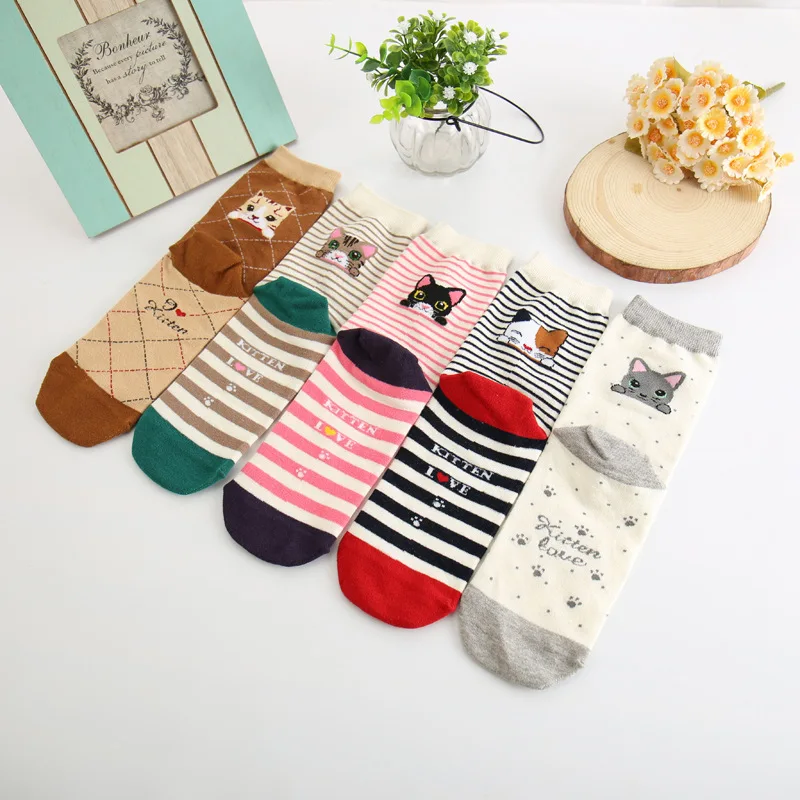 

Women Femmel Lovely Cat Socks Korean Striped Socks For Women Girls Winter Cotton Warm 3D Socks Freeshipping