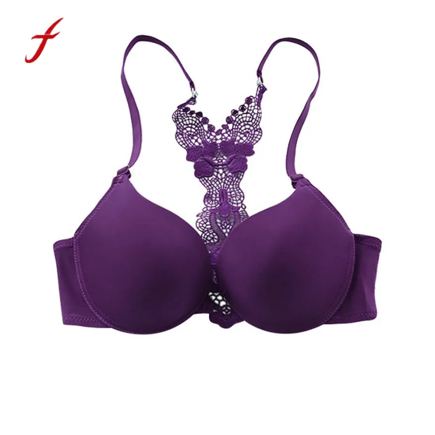 

feitong front closure bra Women sexy Racerback Bras Push Up Charming flower Lace Underwear Lingerie Y-line strap for woman gir#0