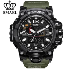 Smael marca hombres deportes relojes dual display analógico digital led electrónico relojes de pulsera de cuarzo resistente al agua natación reloj militar