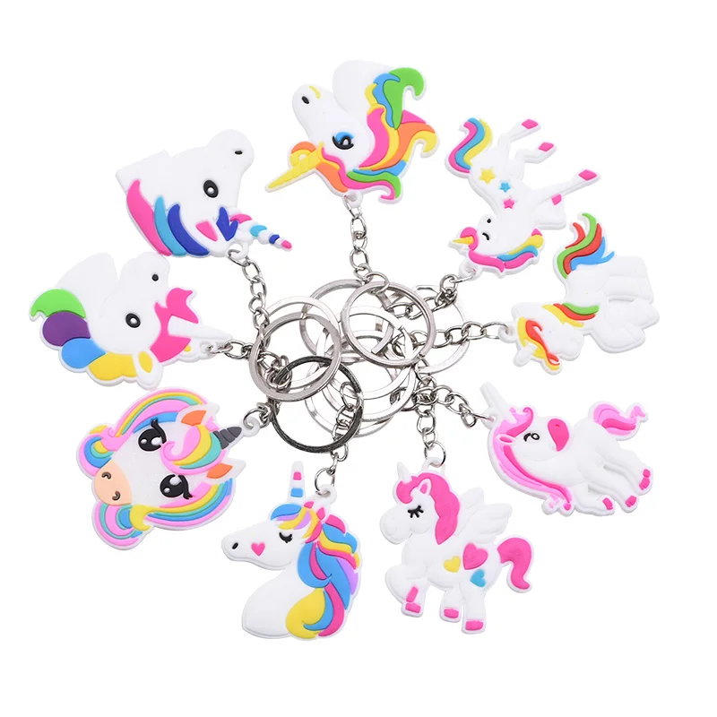 5/10pc Rainbow PVC Cute Animal Horse Unicorn Keychain Alloy Key Ring For Men Women Bag Phone Car Key Chian Decoration Gift Favor