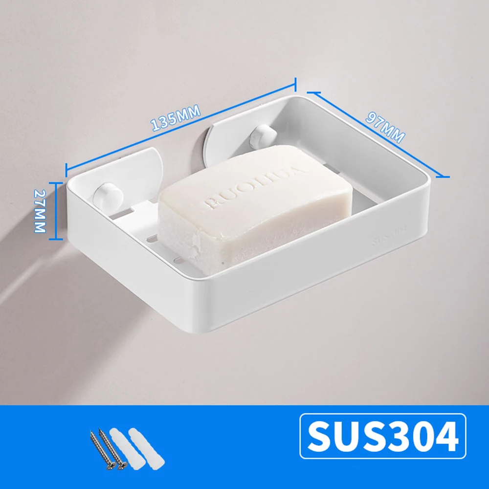 Stainless Steel Soap Dish Bathroom Storage Soap Rack Plate Box Container Wall Storage Rack Holder - Цвет: 593WHITE