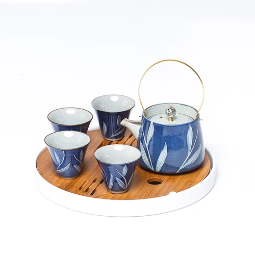 1Pot 4Cups 1saucer Синий и белый фарфор Ручная роспись Чайный горшок лифтинг Луч чайник кипящий горшок Цзиндэчжэнь керамический фильтр для чайника чайный набор кунг-фу - Цвет: 1Pot 4Cups 1saucer