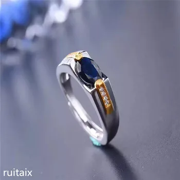 

KJJEAXCMY fine jewelry 925 Pure silver inlay natural sapphire women's beautiful ring inlay gold plated jewelry