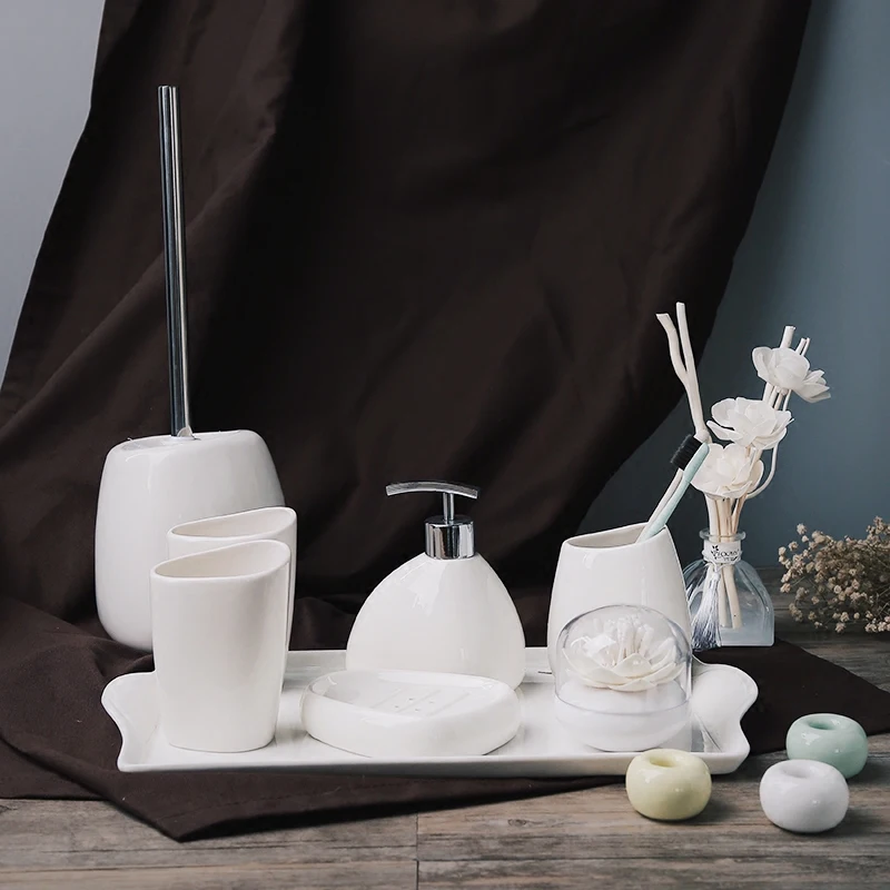 High quality ceramic bathroom bathroom accessories toilet brush lotion bottle mouth cup home