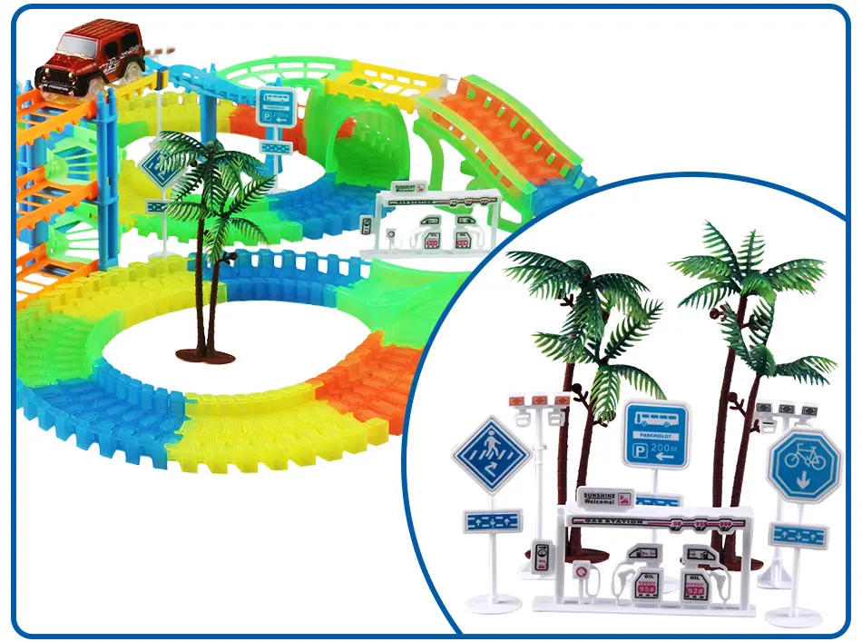 Railway Magical Racing Track Play Set Educational DIY Bend Flexible Race Track Electronic Flash Light Car Toys For children